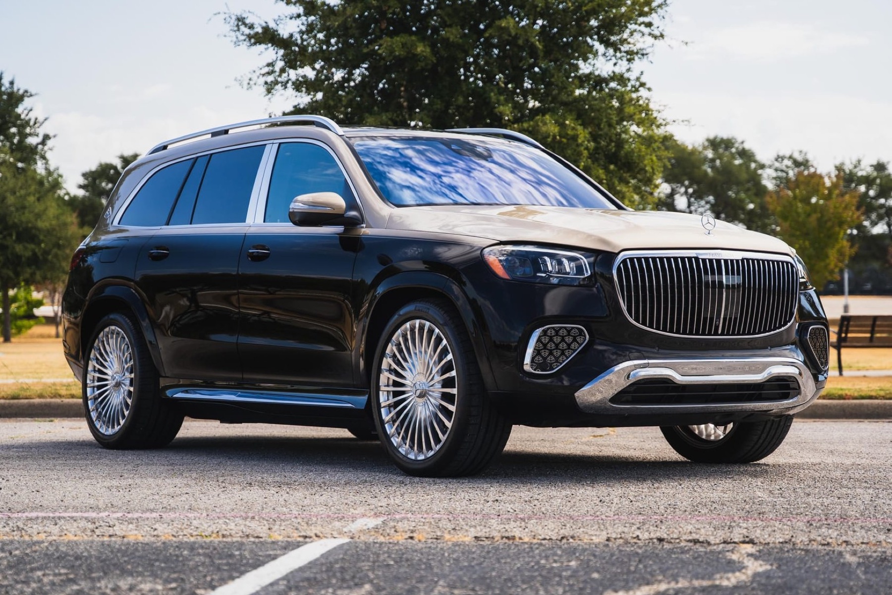 Black Mercedes-Maybach GLS 600 from the front three-quarter view
